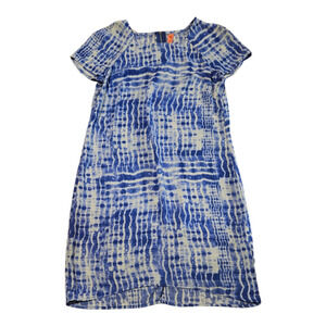 Eight Sixty XS Blue And White Short Sleeve Zip Closure Mini Dress